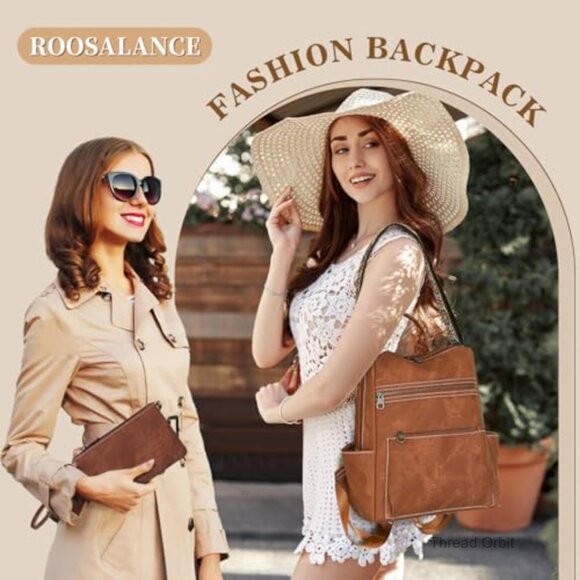 PU Leather Waterproof Anti-Theft Backpack Purse with 8 Pockets and Clutch main image 7